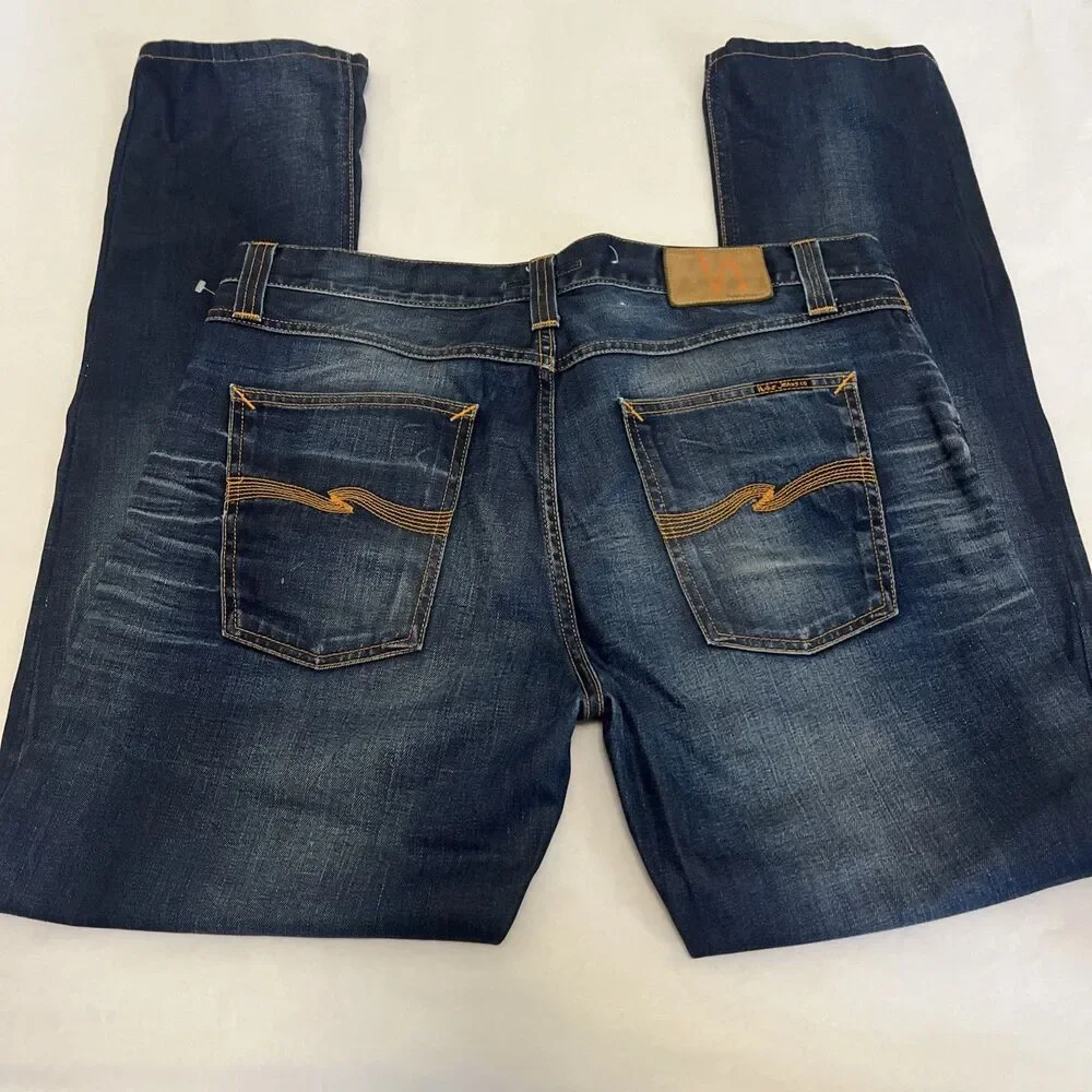 NUDIE JEANS Men's Big Bengt Jeans Nordic Ice Blue Cotton Button Fly Size 36x32